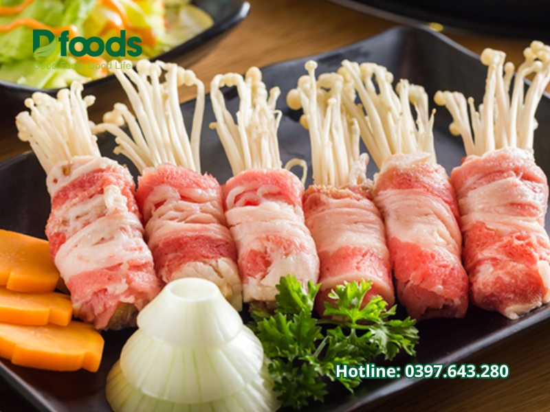 Lợi ích cho sức khỏe khi ăn bò ba chỉ Mỹ cuộn nấm kim châm 