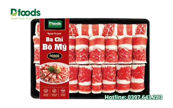 Ba chỉ bò mỹ cuộn khay 500gr